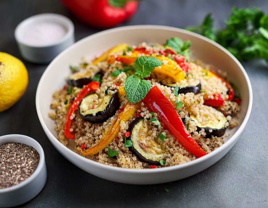 Illustration de la recette 2 d'un pique-nique sain : Salade de quinoa aux légumes rôtis