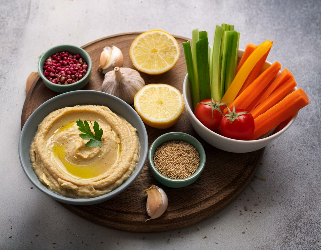 Illustration de la recette 6 d'un pique-nique sain : Houmous et crudités