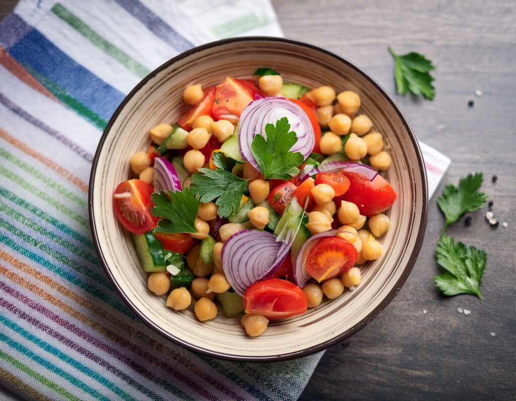 Illustration de la recette 9 d'un pique-nique sain : Salade de pois chiches et légumes